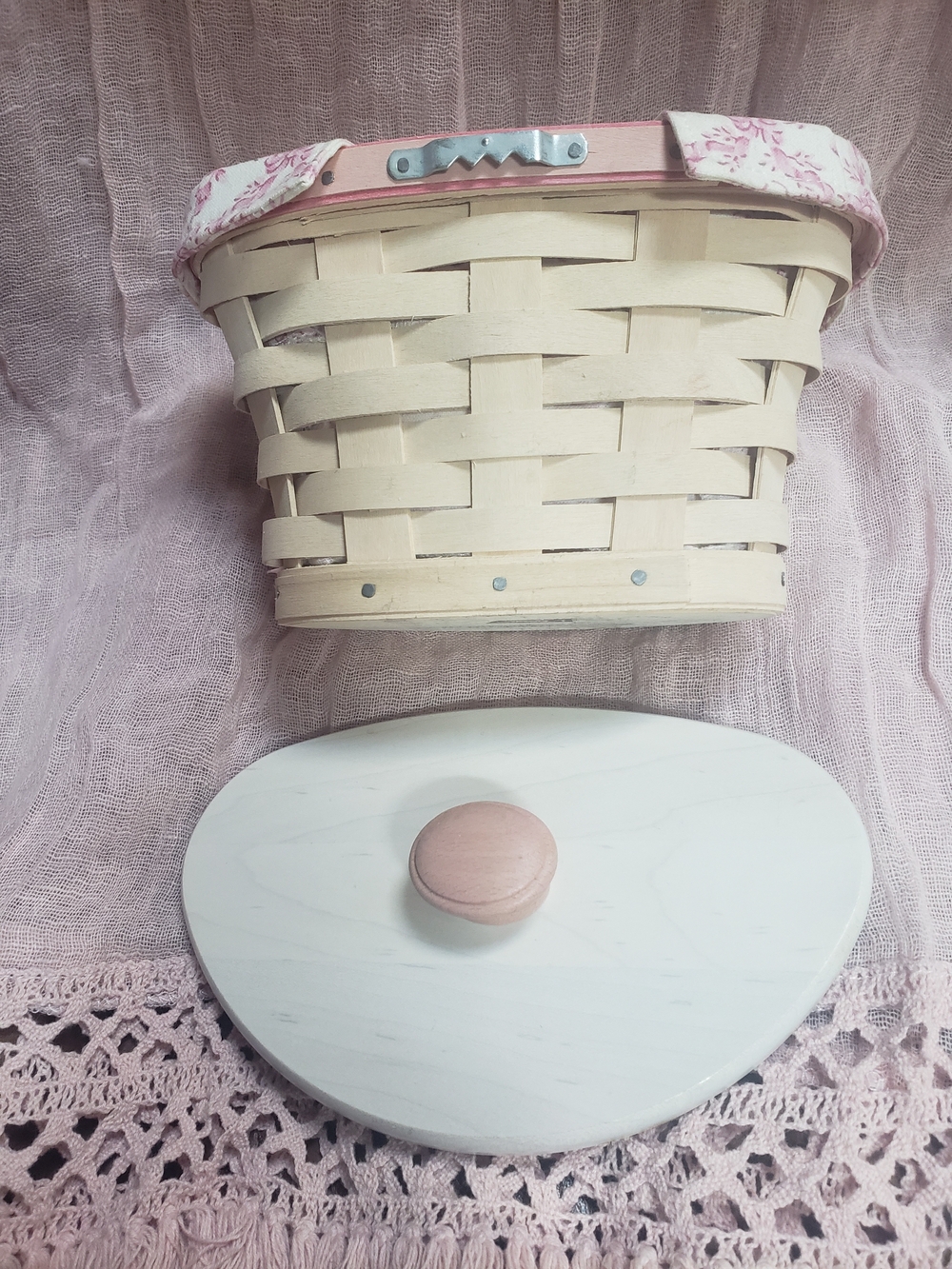 Longaberger 2007 Cream and Pink Ribbon Accent Handwoven HOPE Basket - Picture 2 of 8